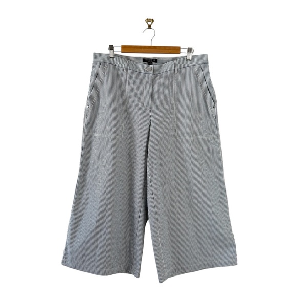 Lafayette 148 New York Fulton Wide Leg Crop Pants Striped Indigo Multi Sz 14P - Picture 2 of 11